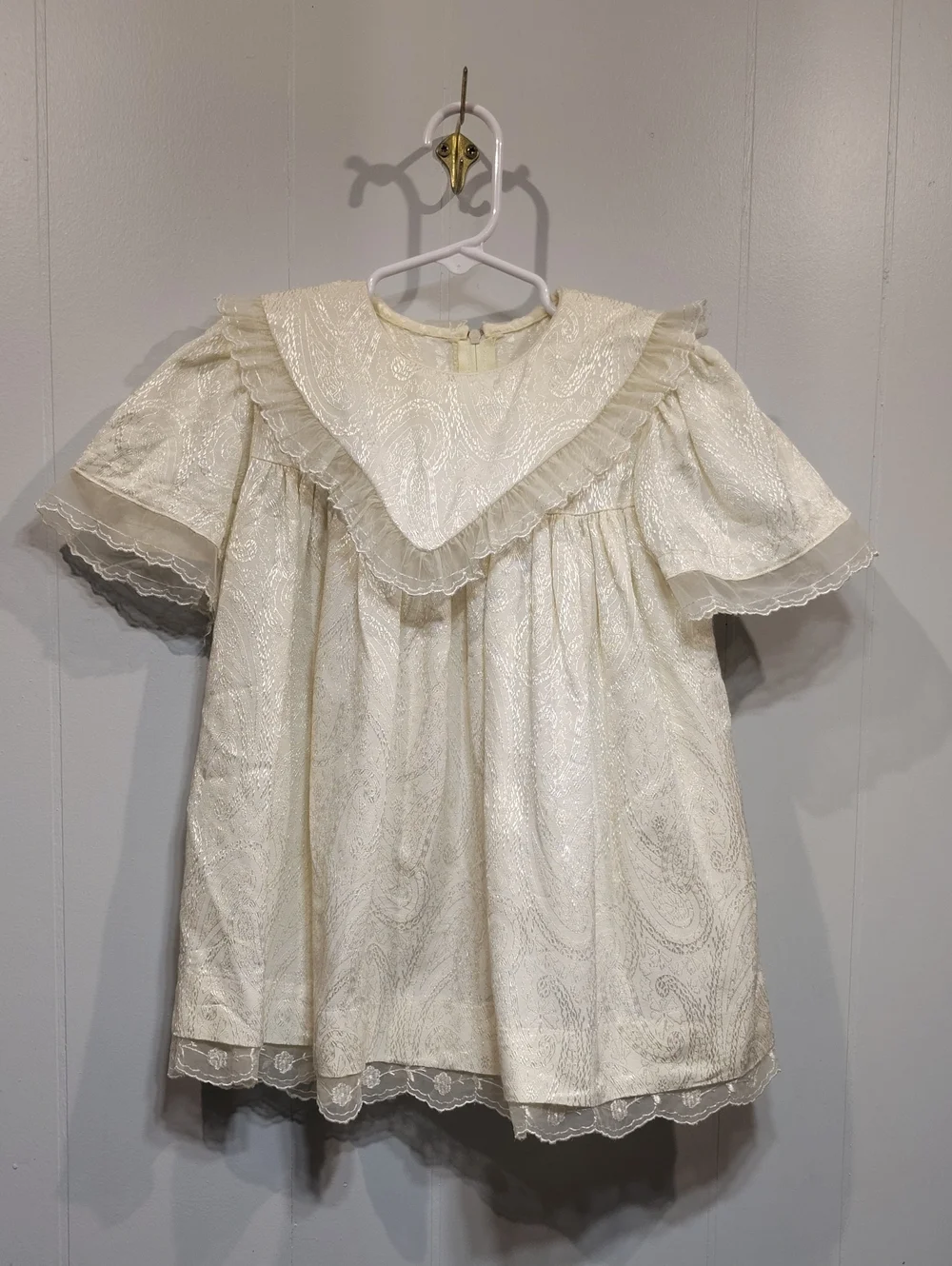Vintage Good Lad USA Cream Jacquard Brocade Lace Sailor Collar Party Dress 4T